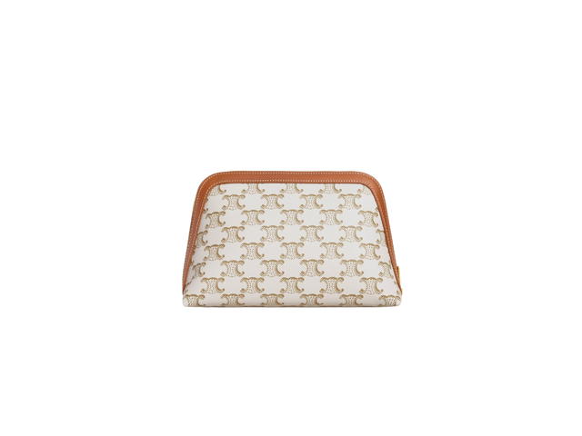 Celine Celine Medium Cosmetic Pouch In Triomphe Canvas And Calfskin With Gold Finishing White - view 3