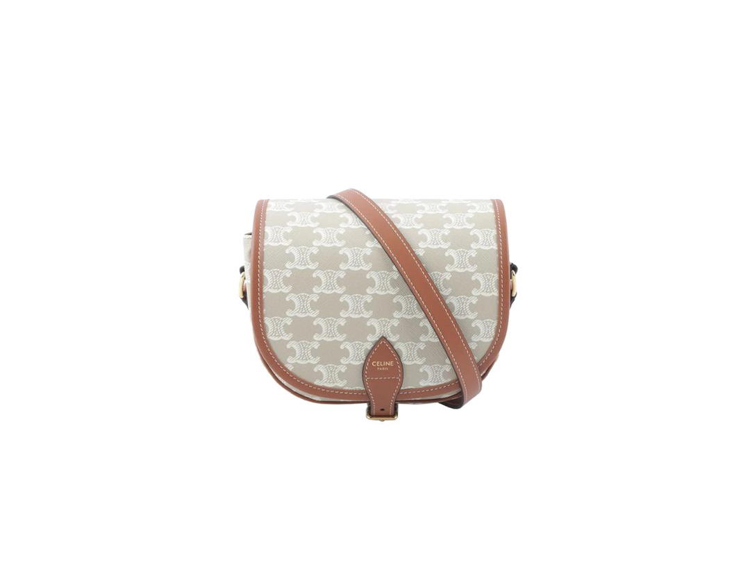 Celine Celine Medium Folco Bag In Triomphe Canvas And Calfskin Grege