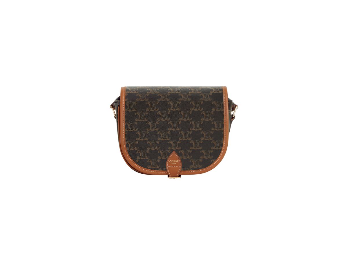 Celine Celine Medium Folco Bag In Triomphe Canvas And Calfskin With Gold Finishing Tan
