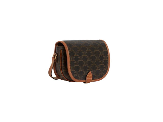 Celine Celine Medium Folco Bag In Triomphe Canvas And Calfskin With Gold Finishing Tan - view 2