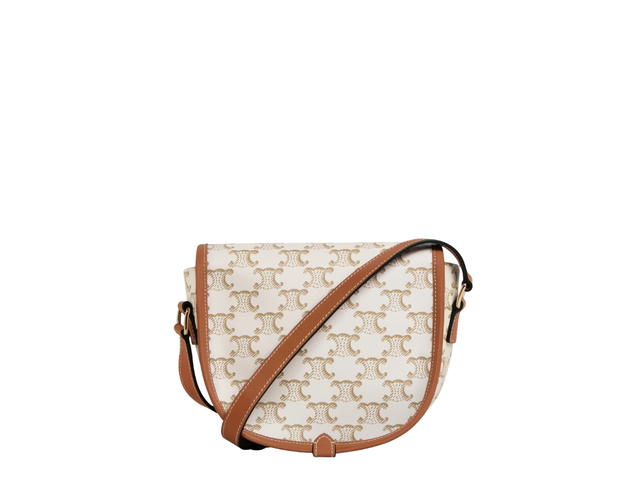 Celine Celine Medium Folco Bag In Triomphe Canvas And Calfskin With Gold Finishing White - view 2