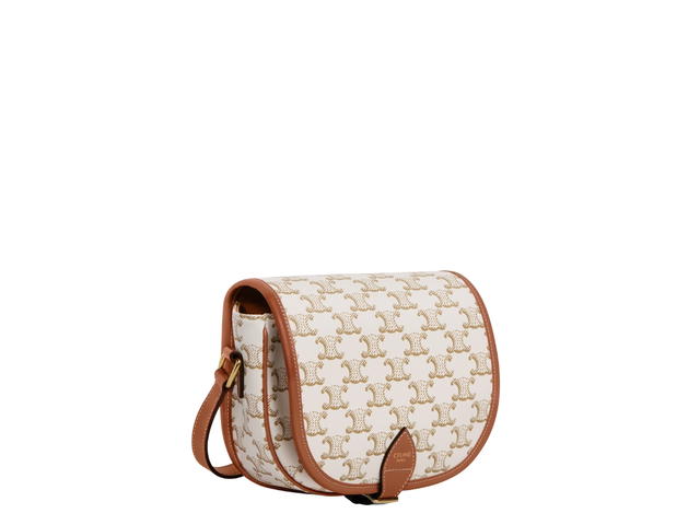 Celine Celine Medium Folco Bag In Triomphe Canvas And Calfskin With Gold Finishing White - view 3