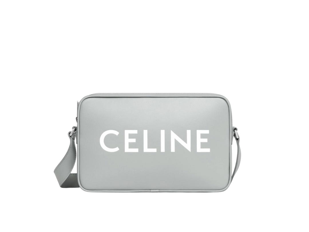 Celine Celine Medium Messenger Bag in Smooth Calfskin with Celine Print Pale Grey