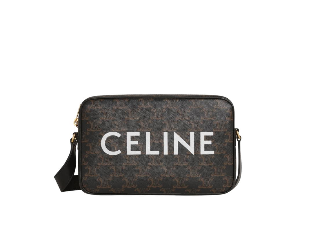 Celine Celine Medium Messenger Bag In Triomphe Canvas With Celine Print Black