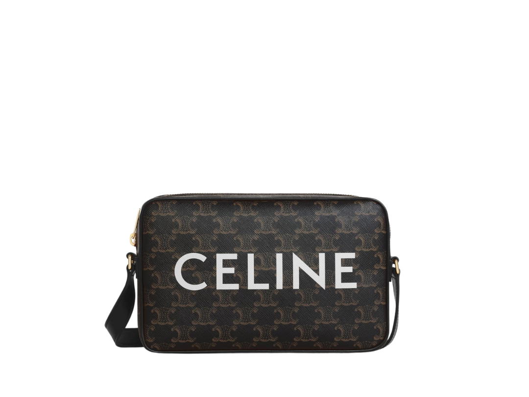 Celine Celine Medium Messenger Bag In Triomphe Canvas With Celine Print-Gold Finishing Hardware Black