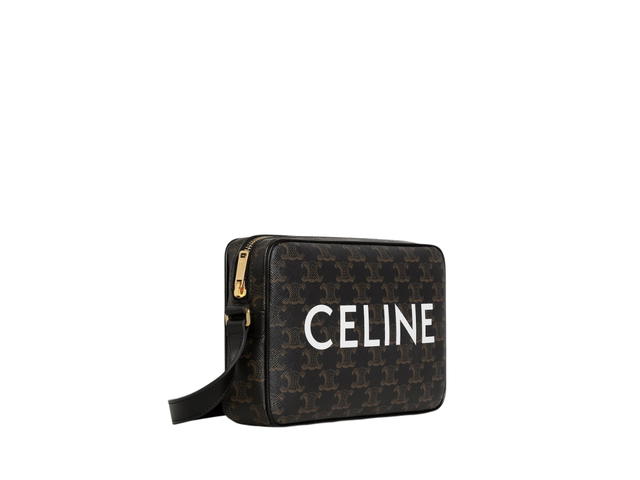 Celine Celine Medium Messenger Bag In Triomphe Canvas With Celine Print-Gold Finishing Hardware Black - view 2