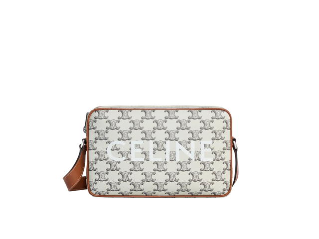 Celine Celine Medium Messenger Bag In Triomphe Canvas With Celine Print With Silver Finishing Tan Ecru - view 1