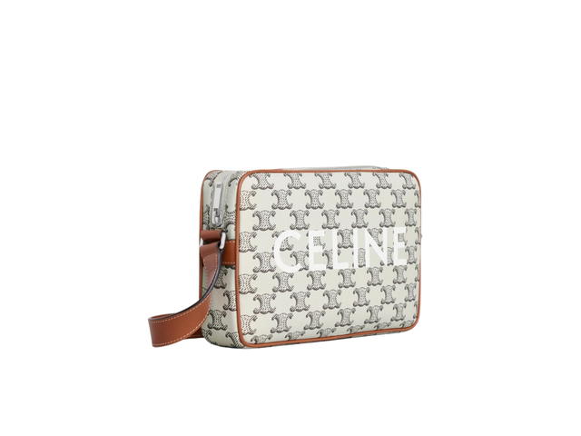 Celine Celine Medium Messenger Bag In Triomphe Canvas With Celine Print With Silver Finishing Tan Ecru - view 3
