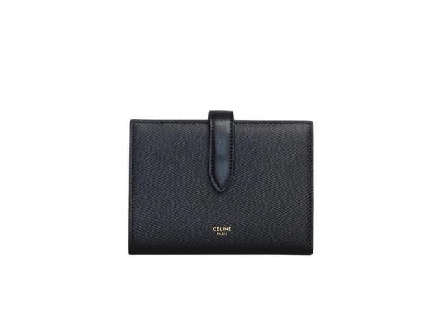 Celine Celine Medium Strap Wallet In Grained Calfskin With Gold Finishing Hardware Black - view 1