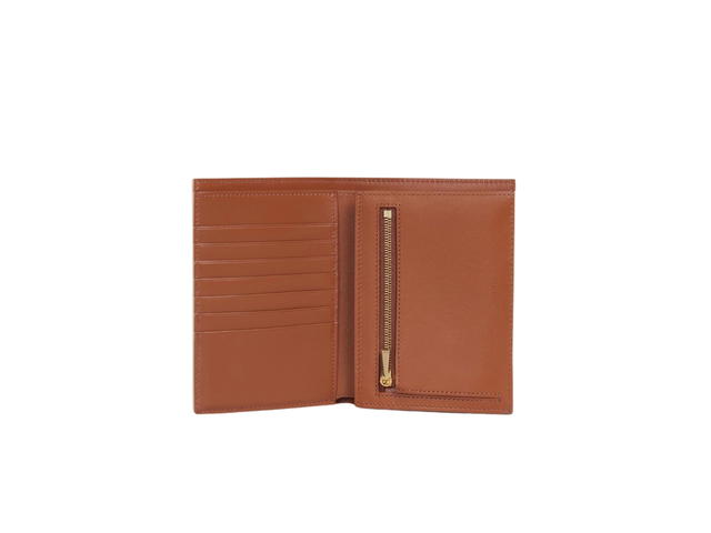 Celine Celine Medium Strap Wallet In Triomphe Canvas And Lambskin With Gold Metal Hardware White Tan - view 2