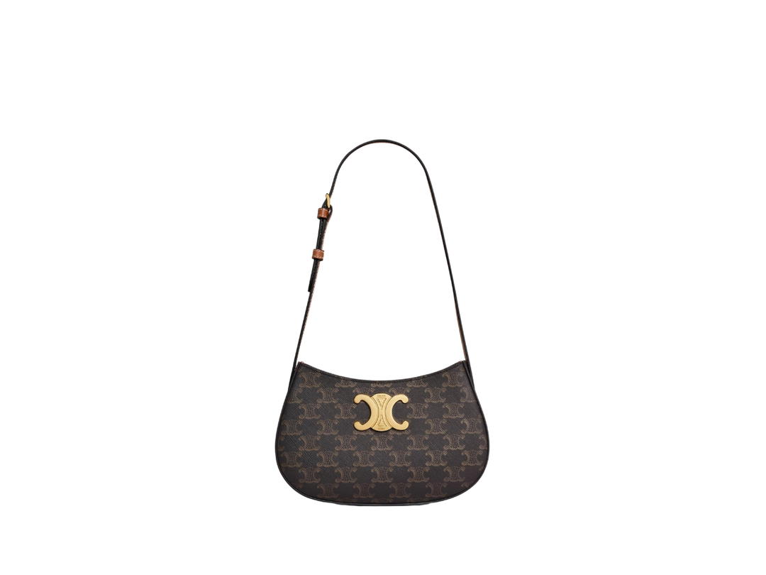 Celine Celine Medium Tilly Bag In Triomphe Canvas And Calfskin Gold Finishing Hardware Tan
