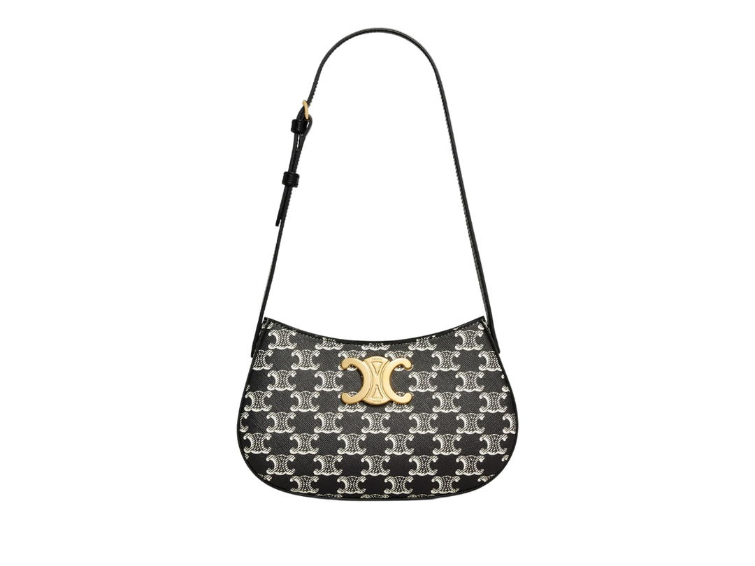 Celine Celine Medium Tilly Bag In Triomphe Canvas Two-Tone With Gold Finishing Black