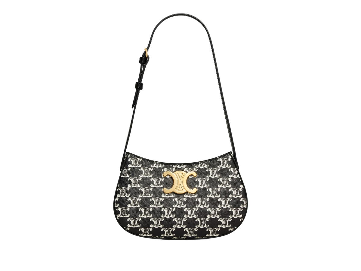 Celine Celine Medium Tilly Bag In Triomphe Canvas Two-Tone With Gold Finishing Black
