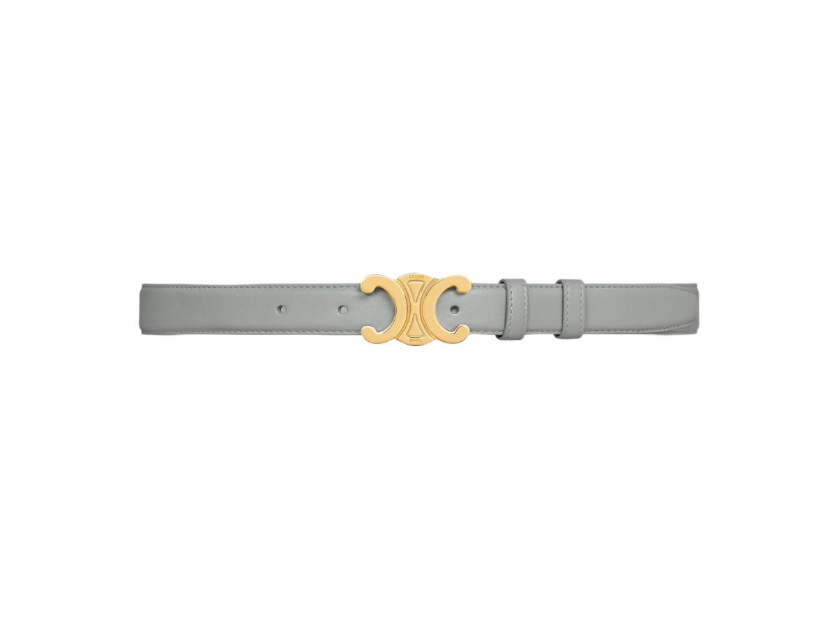 Celine Celine Medium Triomphe Belt In Taurillon Leather With Gold Metal Finishing Hardware Pearl Blue