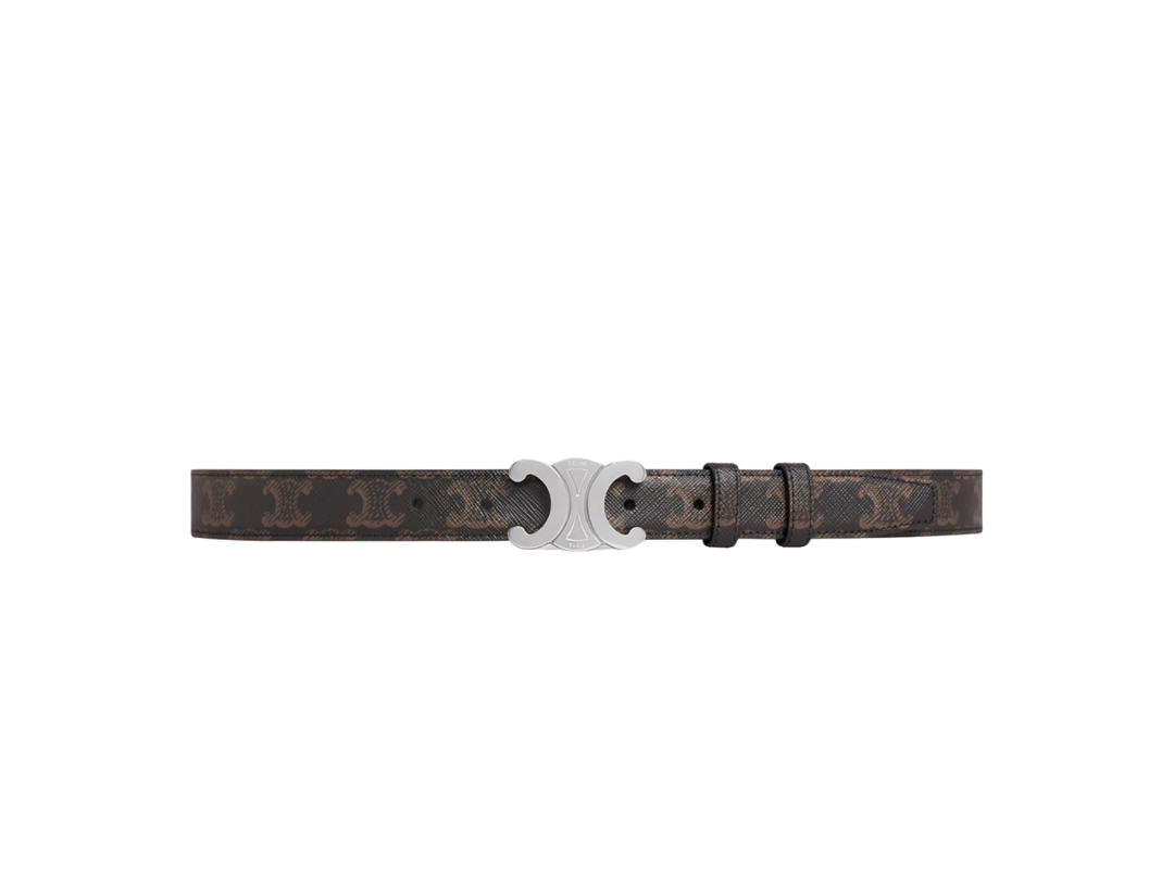 Celine Celine Medium Triomphe Belt 25MM In Triomphe Canvas With Triomphe Buckle Silver Finishing Black
