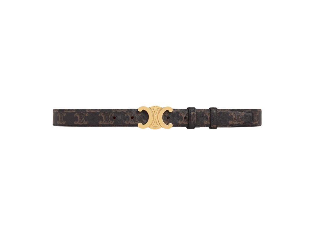 Celine Celine Medium Triomphe Belt In Triomphe Canvas With Gold Finishing Tan