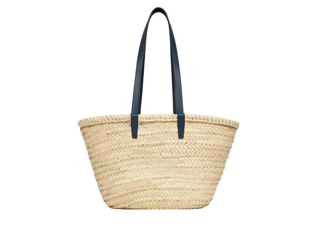 Celine Celine Medium Triomphe Celine Classic Panier In Palm Leaves And Calfskin Navy Blue - view 2
