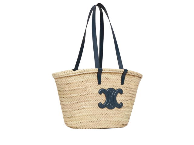 Celine Celine Medium Triomphe Celine Classic Panier In Palm Leaves And Calfskin Navy Blue - view 3