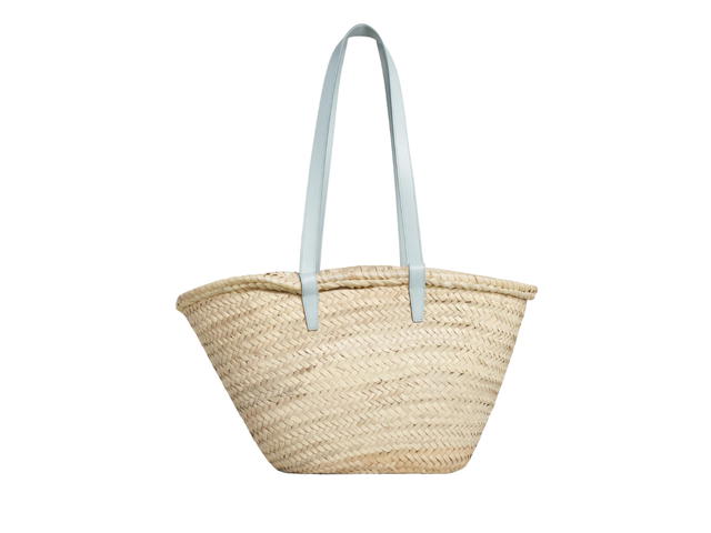 Celine Celine Medium Triomphe Celine Classic Panier In Palm Leaves And Calfskin Soft Blue - view 2
