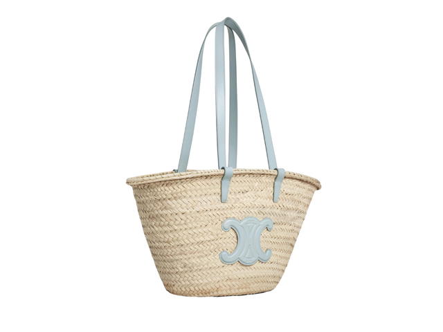 Celine Celine Medium Triomphe Celine Classic Panier In Palm Leaves And Calfskin Soft Blue - view 3