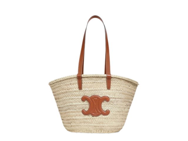 Celine Celine Medium Triomphe Celine Classic Panier In Palm Leaves And Calfskin Tan - view 1