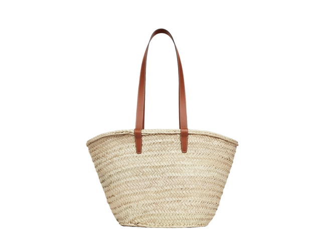Celine Celine Medium Triomphe Celine Classic Panier In Palm Leaves And Calfskin Tan - view 2