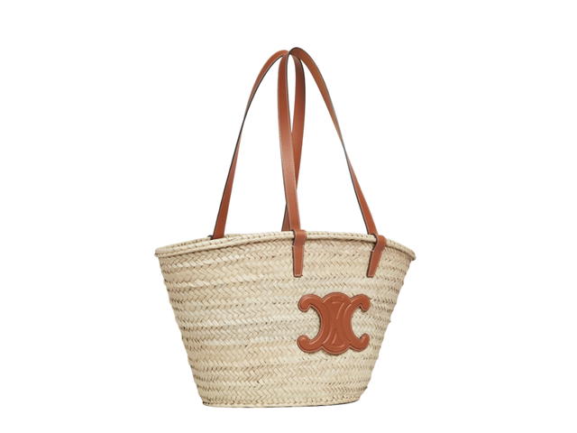 Celine Celine Medium Triomphe Celine Classic Panier In Palm Leaves And Calfskin Tan - view 3