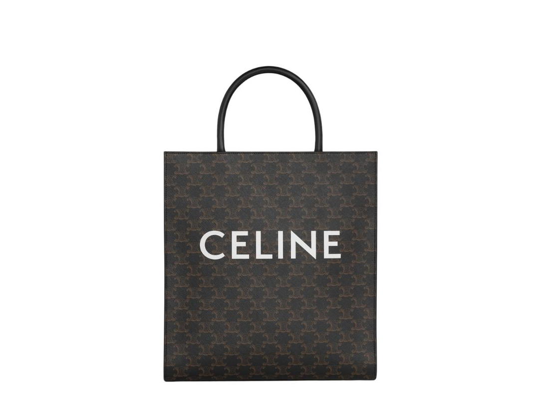 Celine Celine Medium Vertical Cabas In Triomphe Canvas With Celine Print Silver Finishing Black