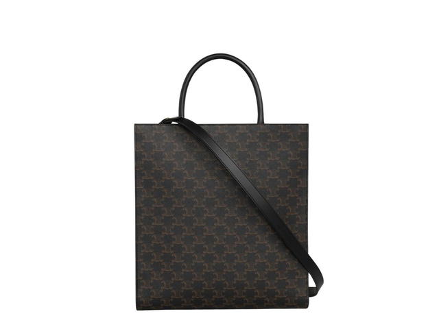 Celine Celine Medium Vertical Cabas In Triomphe Canvas With Celine Print Silver Finishing Black - view 2