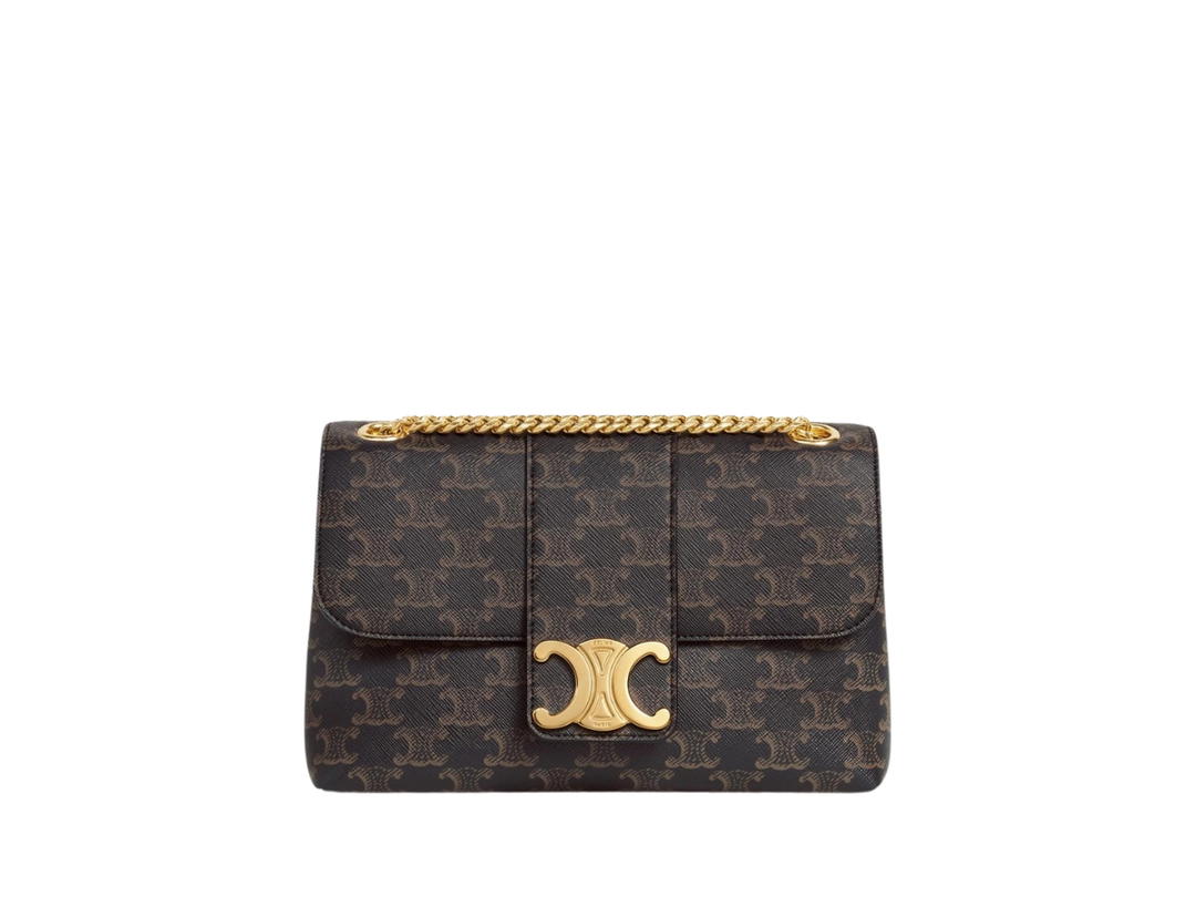 Celine Celine Medium Victoire Bag In Triomphe Canvas With Gold Finishing Tan