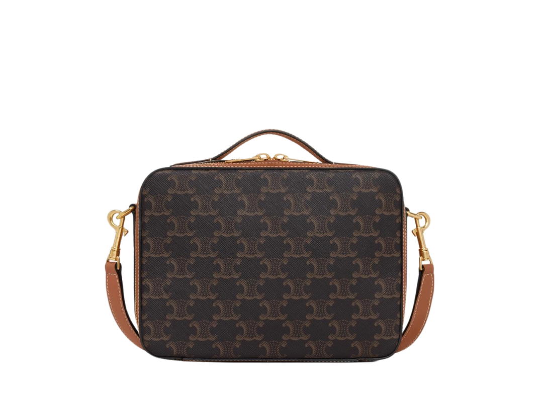 Celine Celine Messenger Box In Triomphe Canvas And Calfskin With Gold Finishing Tan