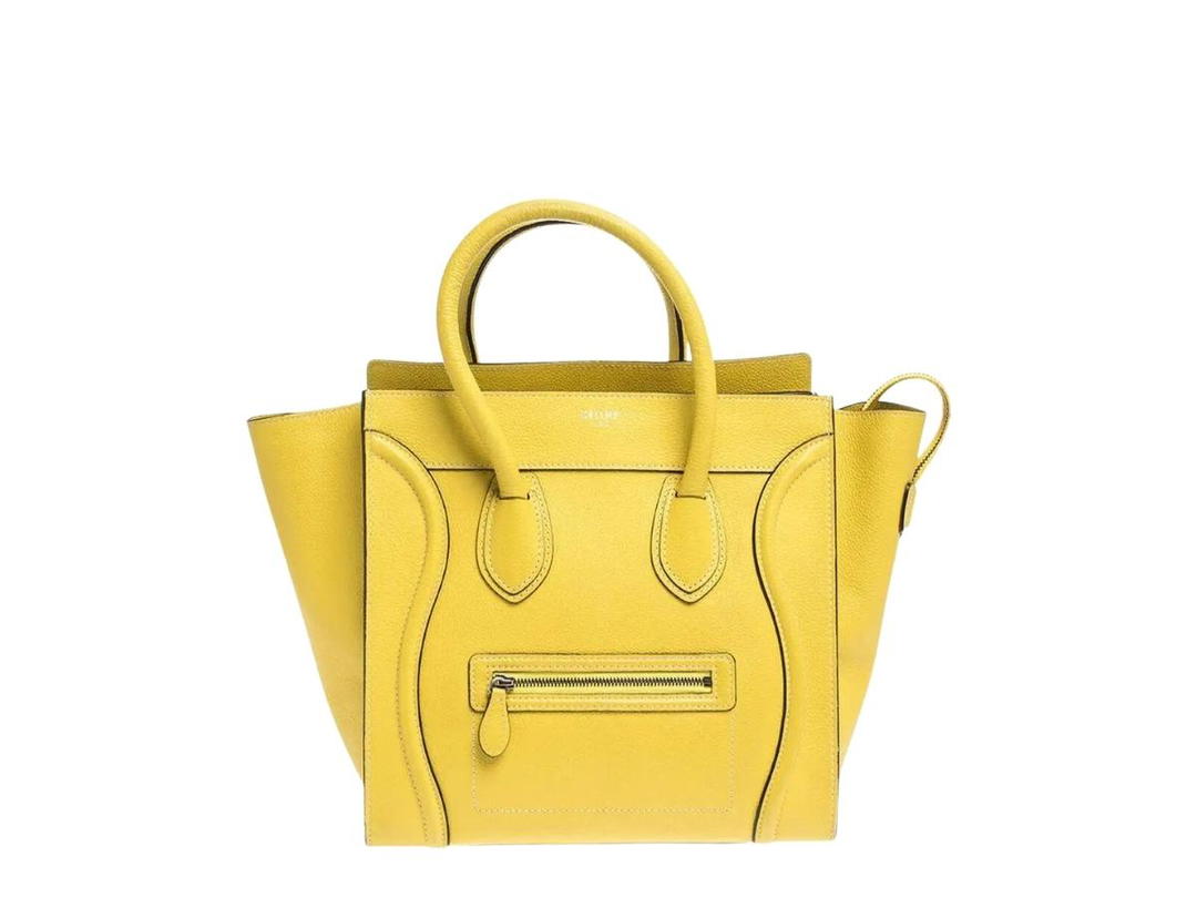 Celine Celine Micro Luggage Handbag In Calfskin And Silver-Tone Hardware Yellow