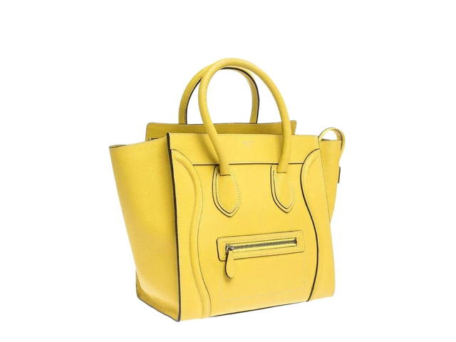 Celine Celine Micro Luggage Handbag In Calfskin And Silver-Tone Hardware Yellow - view 3