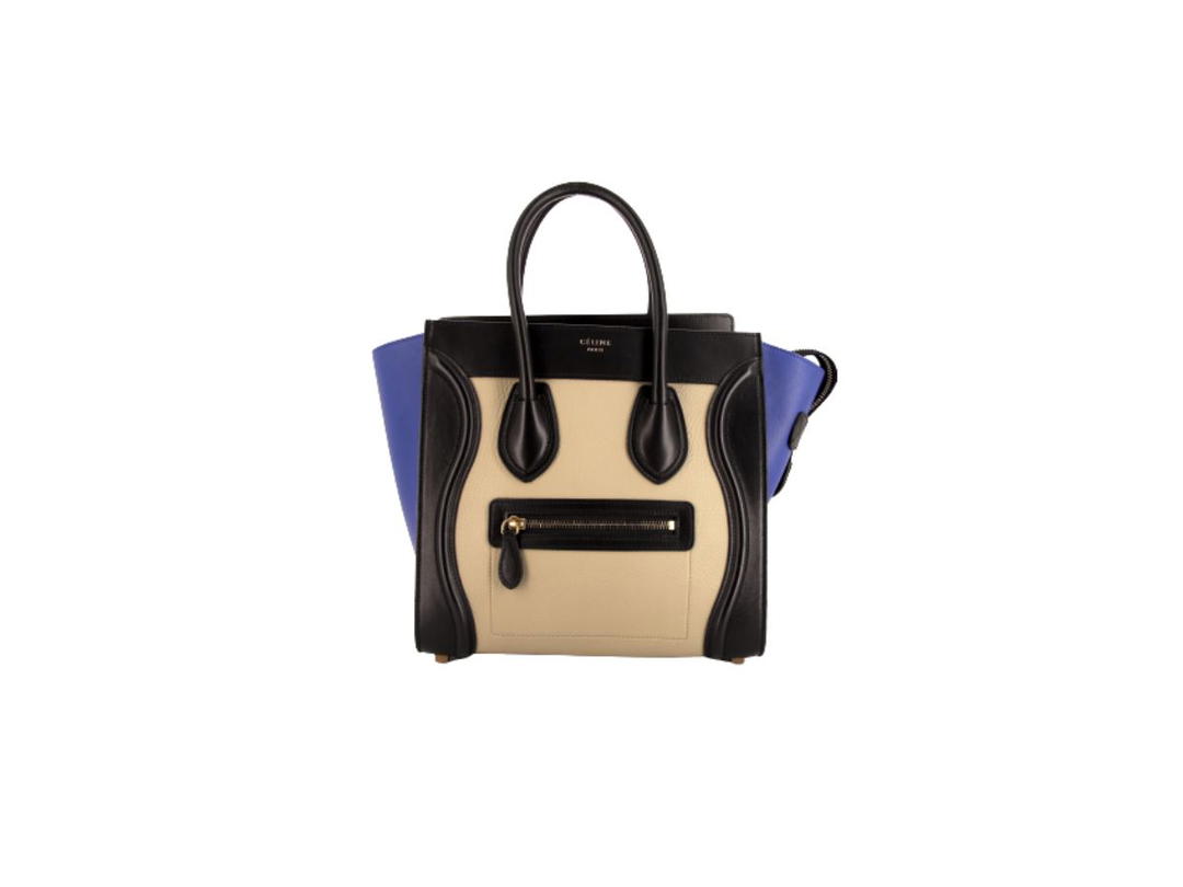 Celine Celine Micro Luggage Handbag In Drummed Calfskin Black-Beige-Blue