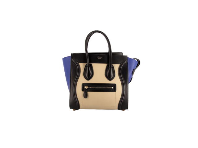 Celine Celine Micro Luggage Handbag In Drummed Calfskin Black-Beige-Blue - view 1