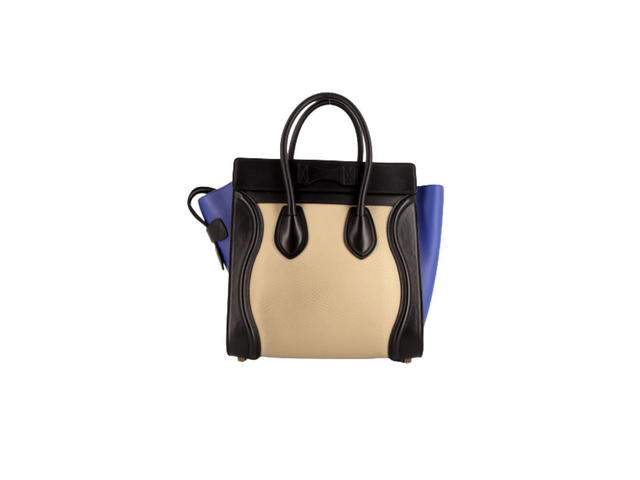 Celine Celine Micro Luggage Handbag In Drummed Calfskin Black-Beige-Blue - view 2