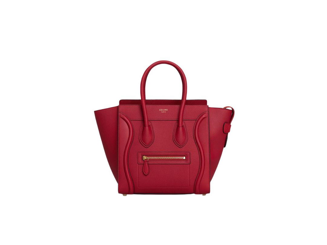 Celine Celine Micro Luggage Handbag In Drummed Calfskin With Gold Metal Hardware Red