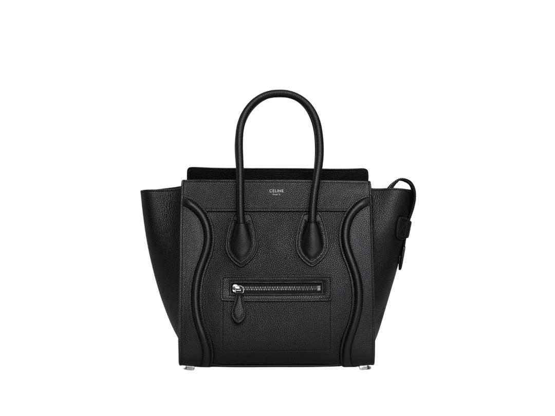 Celine Celine Micro Luggage Handbag In Drummed Calfskin With Silver Finishing Black