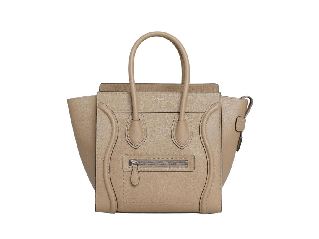 Celine Celine Micro Luggage Handbag In Drummed Calfskin With Silver Finishing Dune