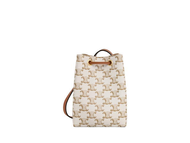 Celine Celine Micro Sailor In Triomphe Canvas And Calfskin With Gold Finishing White Tan - view 3