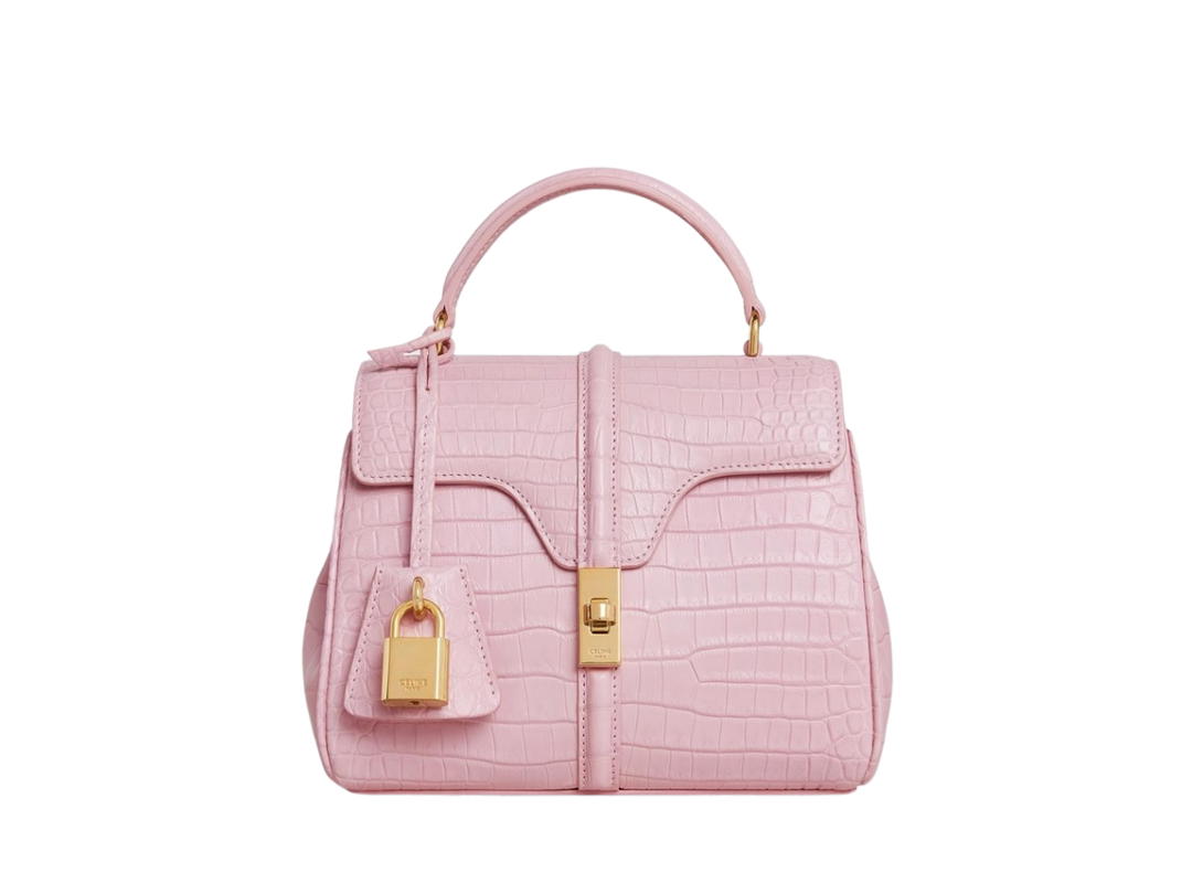 Celine Celine Mini 16 Bag In Crocodile And Lambskin Lining With Gold Finishing Light Pink
