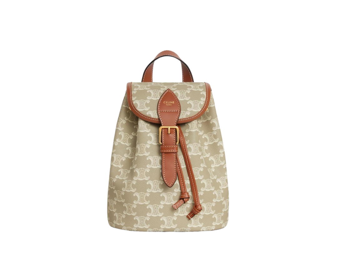 Celine Celine Mini Backpack Folco In Triomphe Canvas And Calfskin With Gold Finishing Grege