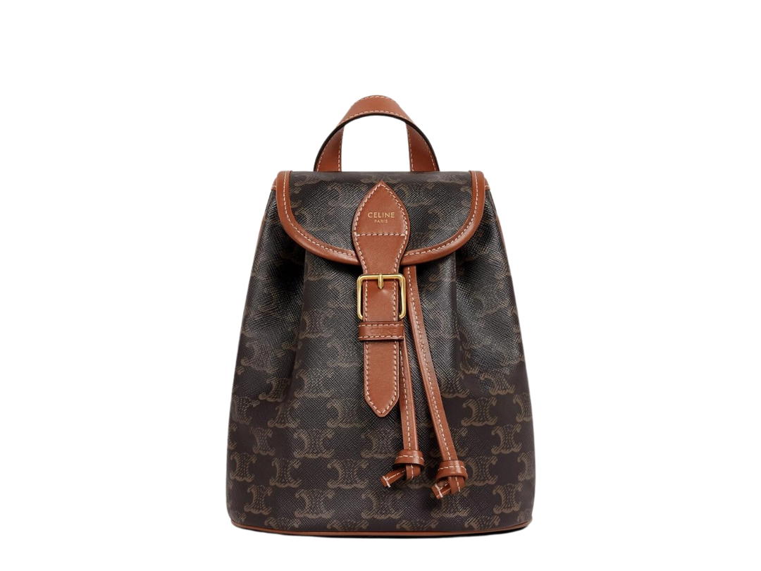 Celine Celine Mini Backpack Folco In Triomphe Canvas And Calfskin With Gold Finishing Tan