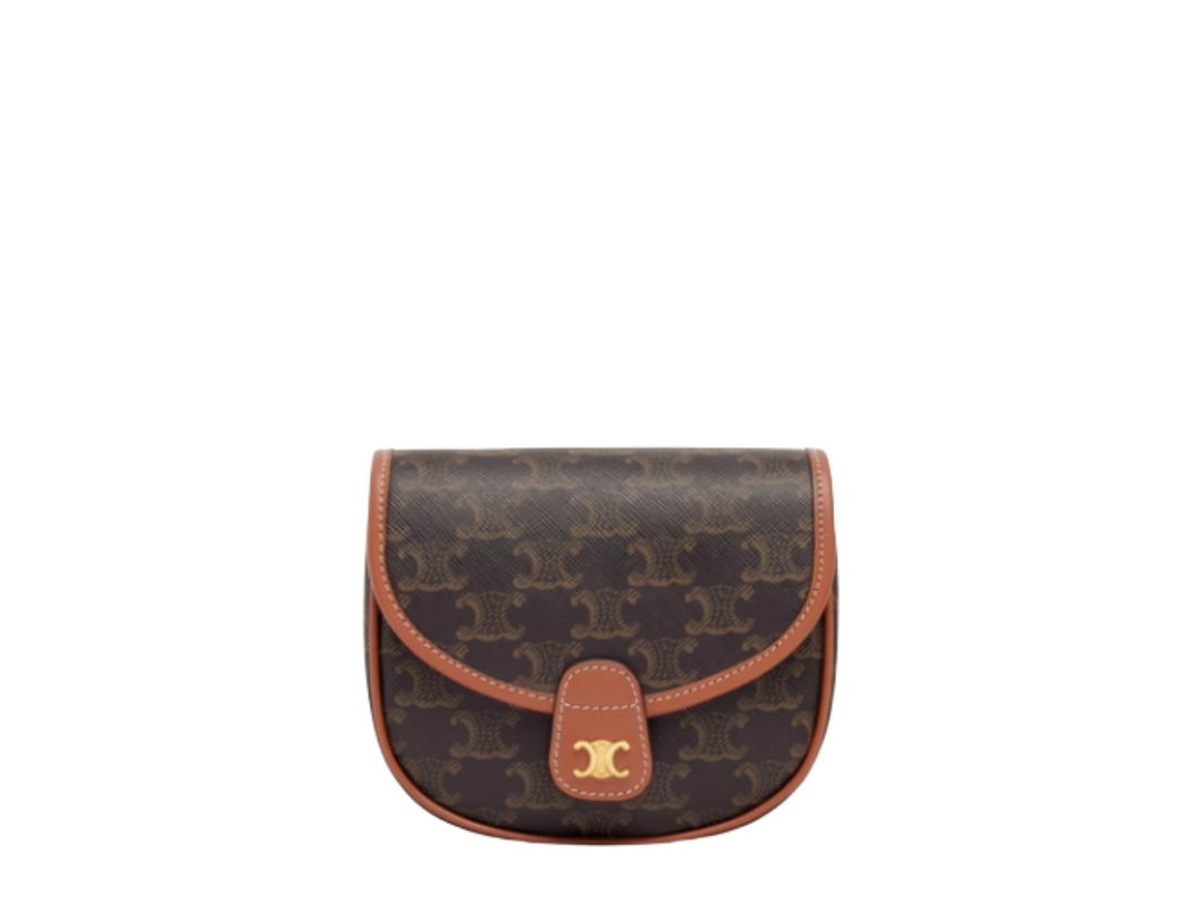 Celine Celine Mini Besace In Triomphe Canvas And Calfskin With Gold Finishing Tan