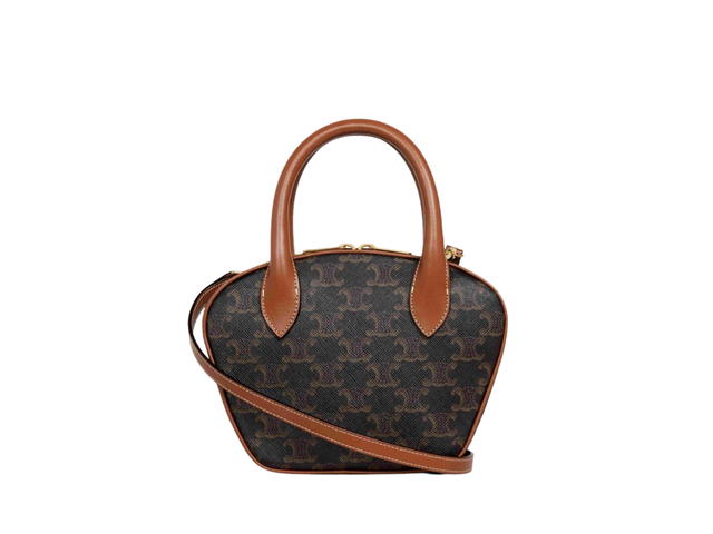 Celine Celine Mini Bowling Bag In Triomphe Canvas And Calfskin With Gold Finishing Tan - view 2
