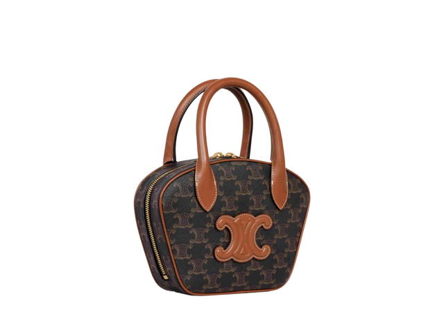 Celine Celine Mini Bowling Bag In Triomphe Canvas And Calfskin With Gold Finishing Tan - view 3