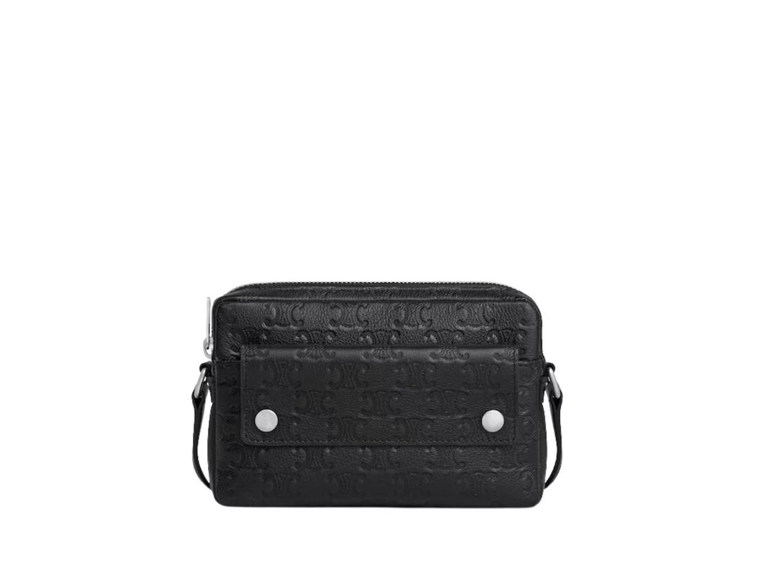 Celine Celine Mini Camera Bag In Calfskin Triomphe Embossed With Silver Finishing Hardware Black