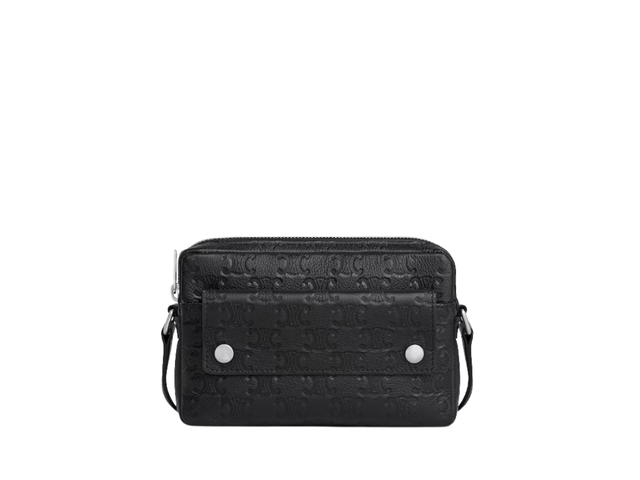 Celine Celine Mini Camera Bag In Calfskin Triomphe Embossed With Silver Finishing Hardware Black - view 1