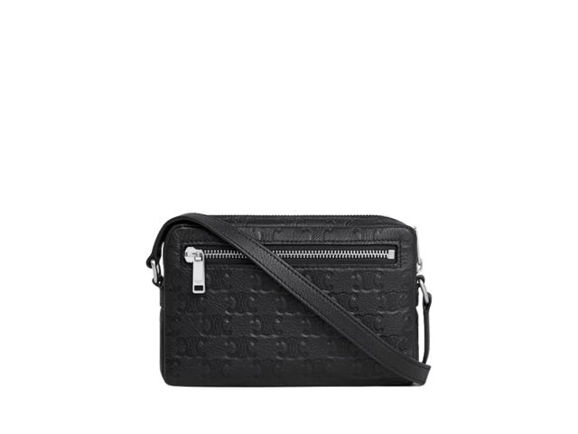 Celine Celine Mini Camera Bag In Calfskin Triomphe Embossed With Silver Finishing Hardware Black - view 3