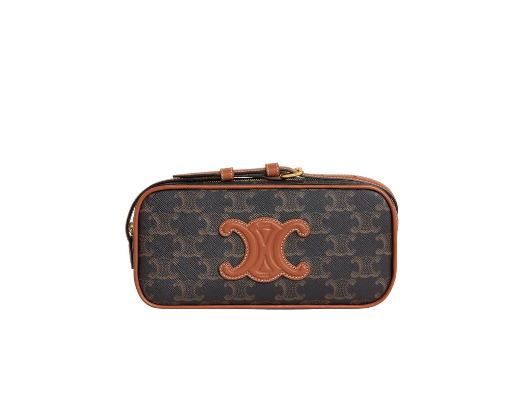 Celine Celine Mini Camera Shoulder Bag Cuir Triomphe In Triomphe Canvas And Calfskin Tan